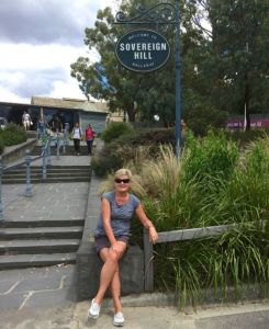 The navigator relaxing at the entrance to Sovereign Hill in Ballarat