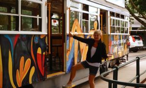 Dearne making a grand entrance onto a Bendigo tram - a great way to look around