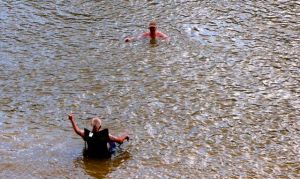 Brother Chuck giving the Captain lessons on river etiquette on the Murray River