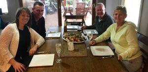 Roast lamb dinner at the Fife Farm, Warrnambool.  L to R: Jo, Brent, Rod, Dearne